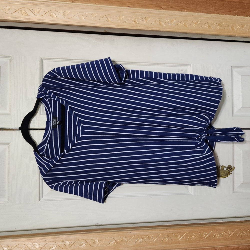 Jones New York Blue and White Tie Front Sailor Collar T-Shirt - Picture 2 of 7